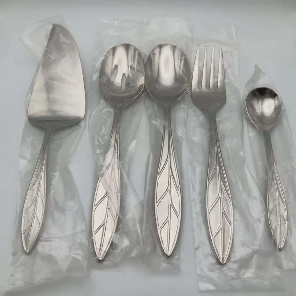 Reed & Barton Arbor Server Hostess 5 Piece Set 18/10 Stainless Flatware Glossy